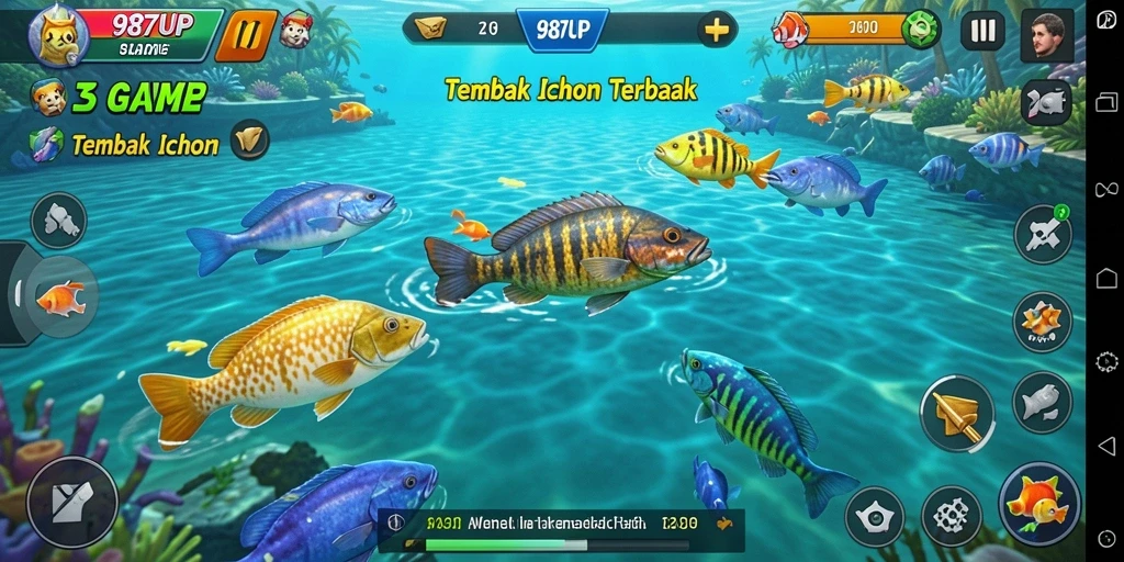 Screenshot dari gameplay Tembak Ikan yang mendebarkan dan penuh warna.