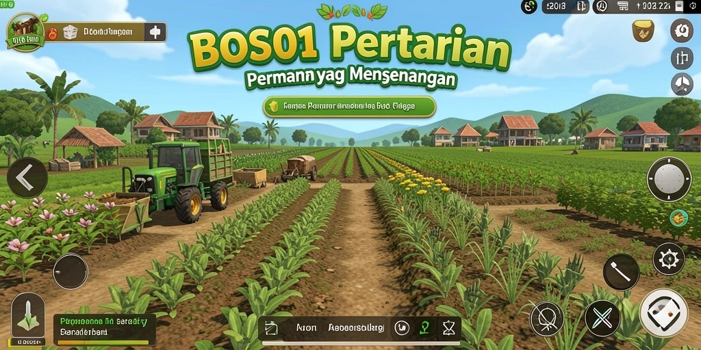 Screenshot gameplay menarik dari BOS01 yang menunjukkan aktivitas bertani.
