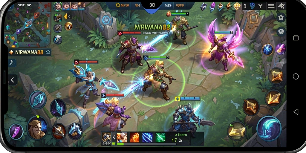 Screenshot utama <strong>NIRWANA88</strong> menampilkan aksi seru dalam pertarungan MOBA.