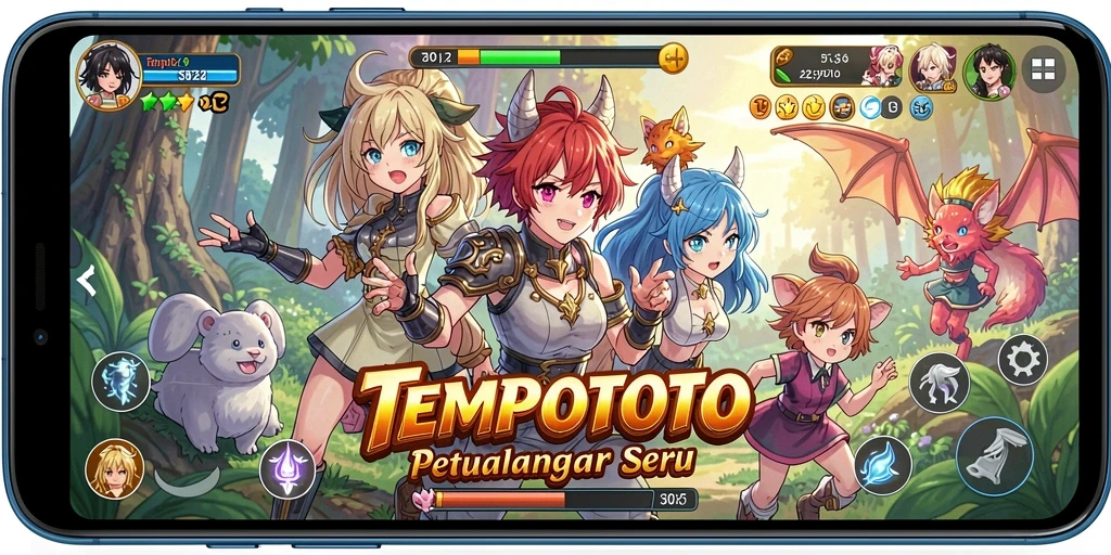 Gameplay TEMPOTOTO yang menampilkan aksi seru di dunia anime.