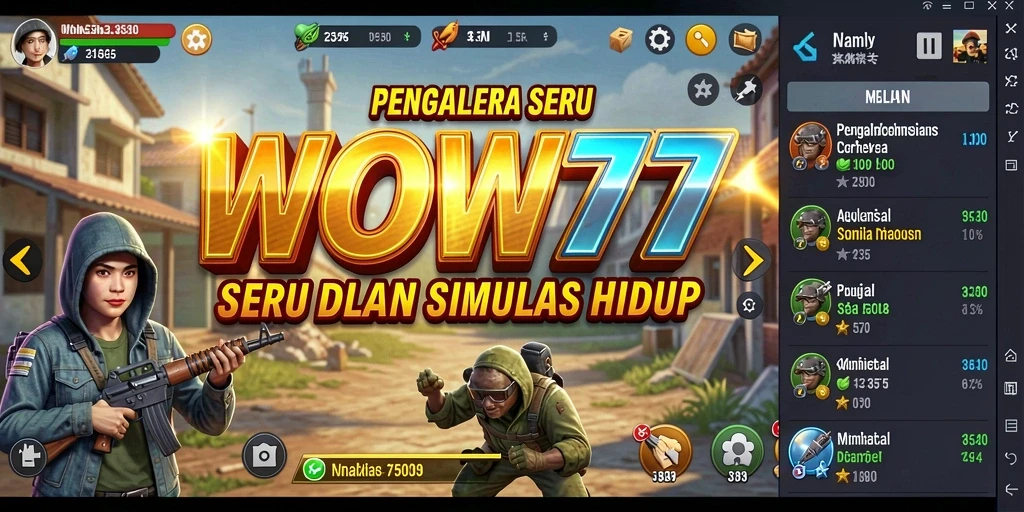 Tangkapan layar dari gameplay WOW77 yang menampilkan interaksi karakter dalam simulasi.