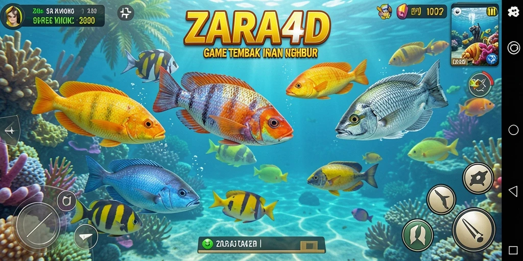 Tampilan gameplay ZARA4D yang seru dengan berbagai ikan menarik.